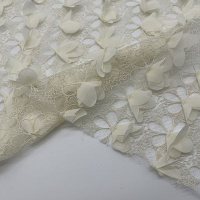 Popular Mesh Embroidered Fabric In Beige Moderate Weight Textile For Clothing