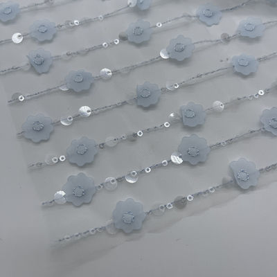 Sparkling Embroidery Fabric 100% Polyester Blue Color Good For Summer Dress