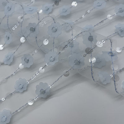 Sparkling Embroidery Fabric 100% Polyester Blue Color Good For Summer Dress