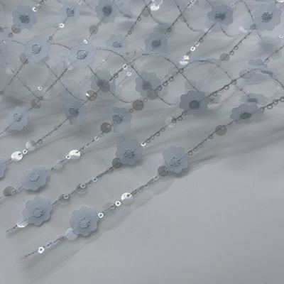 Sparkling Embroidery Fabric 100% Polyester Blue Color Good For Summer Dress