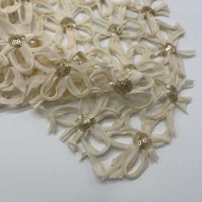 Sequin Flowers Pattern In Gold Colors Plain Embroidery Fabric For Girl Daily Dresses