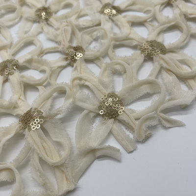 Sequin Flowers Pattern In Gold Colors Plain Embroidery Fabric For Girl Daily Dresses