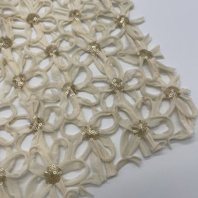 Sequin Flowers Pattern In Gold Colors Plain Embroidery Fabric For Girl Daily Dresses