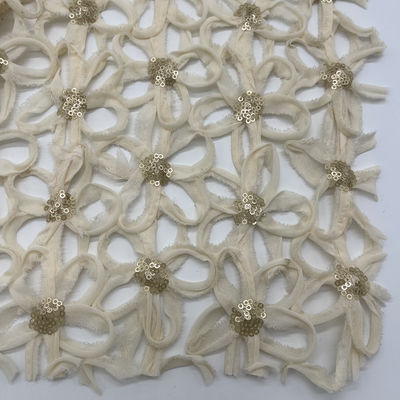 Sequin Flowers Pattern In Gold Colors Plain Embroidery Fabric For Girl Daily Dresses