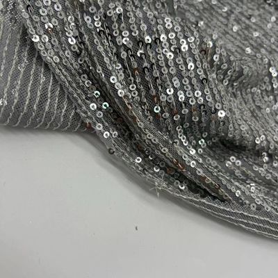 Fashion Sequins Embroidery Fabric 95% P 5% SP silver Color For  Sequin Skirts