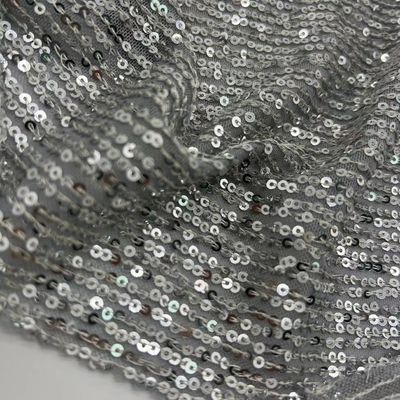 Fashion Sequins Embroidery Fabric 95% P 5% SP silver Color For  Sequin Skirts