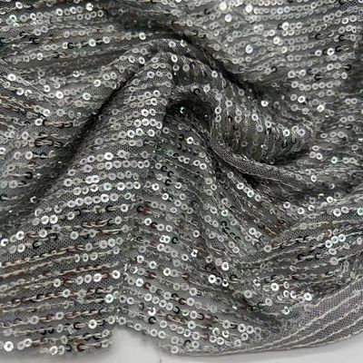 Fashion Sequins Embroidery Fabric 95% P 5% SP silver Color For  Sequin Skirts