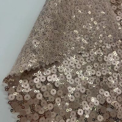 Golden Mesh Sequins Embroidery Fabric 100% Polyester Good For Women Party Dresses