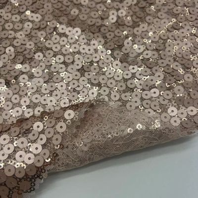 Golden Mesh Sequins Embroidery Fabric 100% Polyester Good For Women Party Dresses